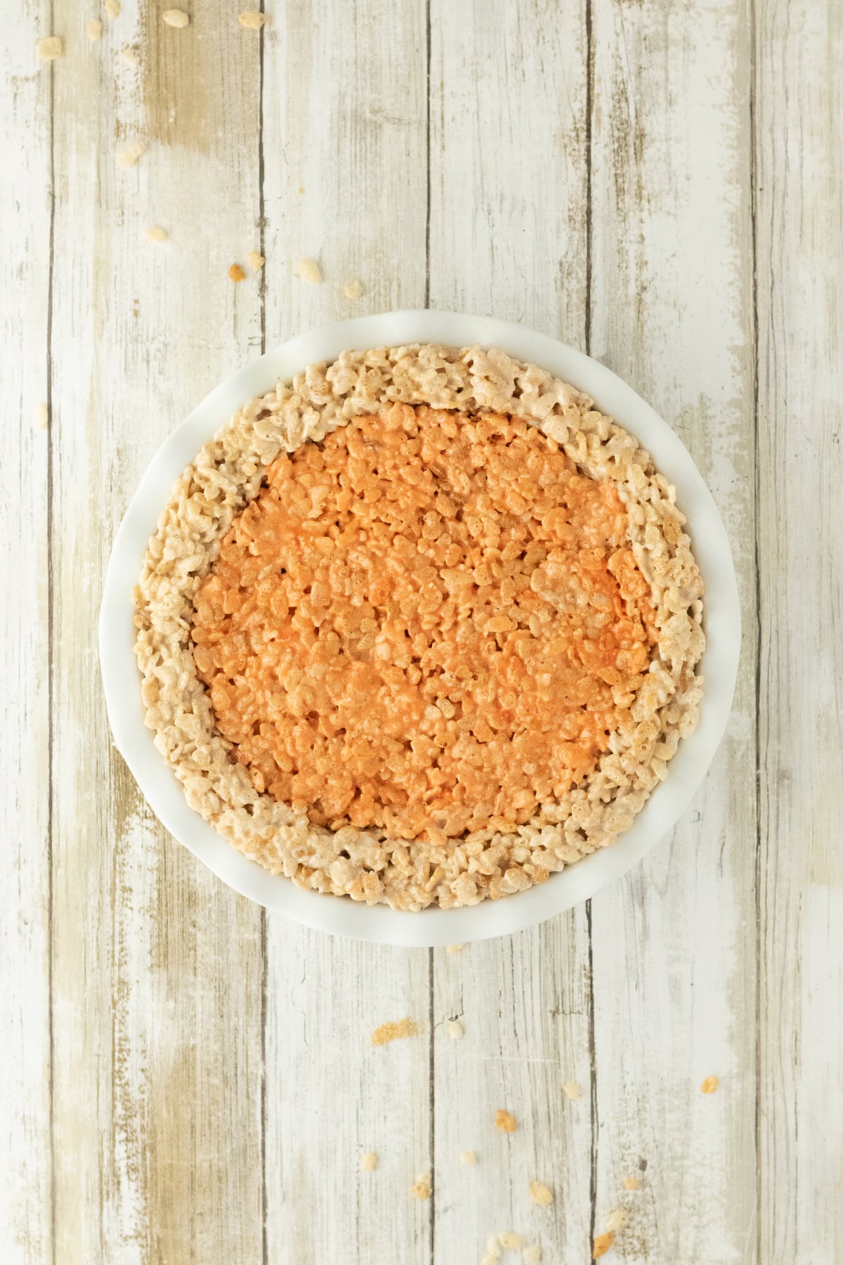 Orange cereal mixture added to center of pie.