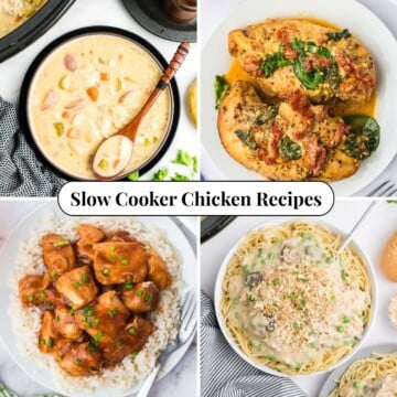 Four different photos of Slow Cooker Chicken Recipes.