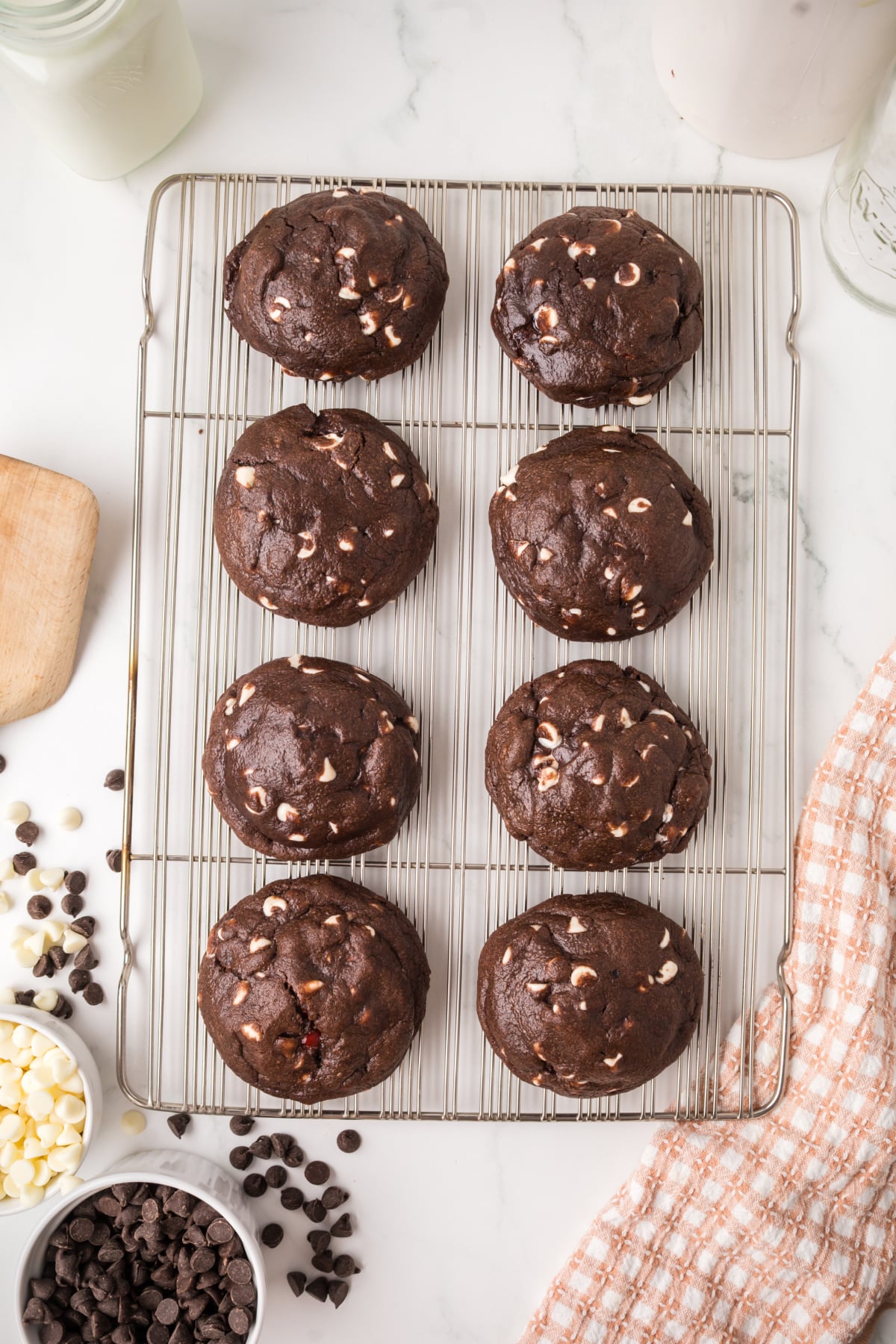 The cookies cooling on a cooling rack.