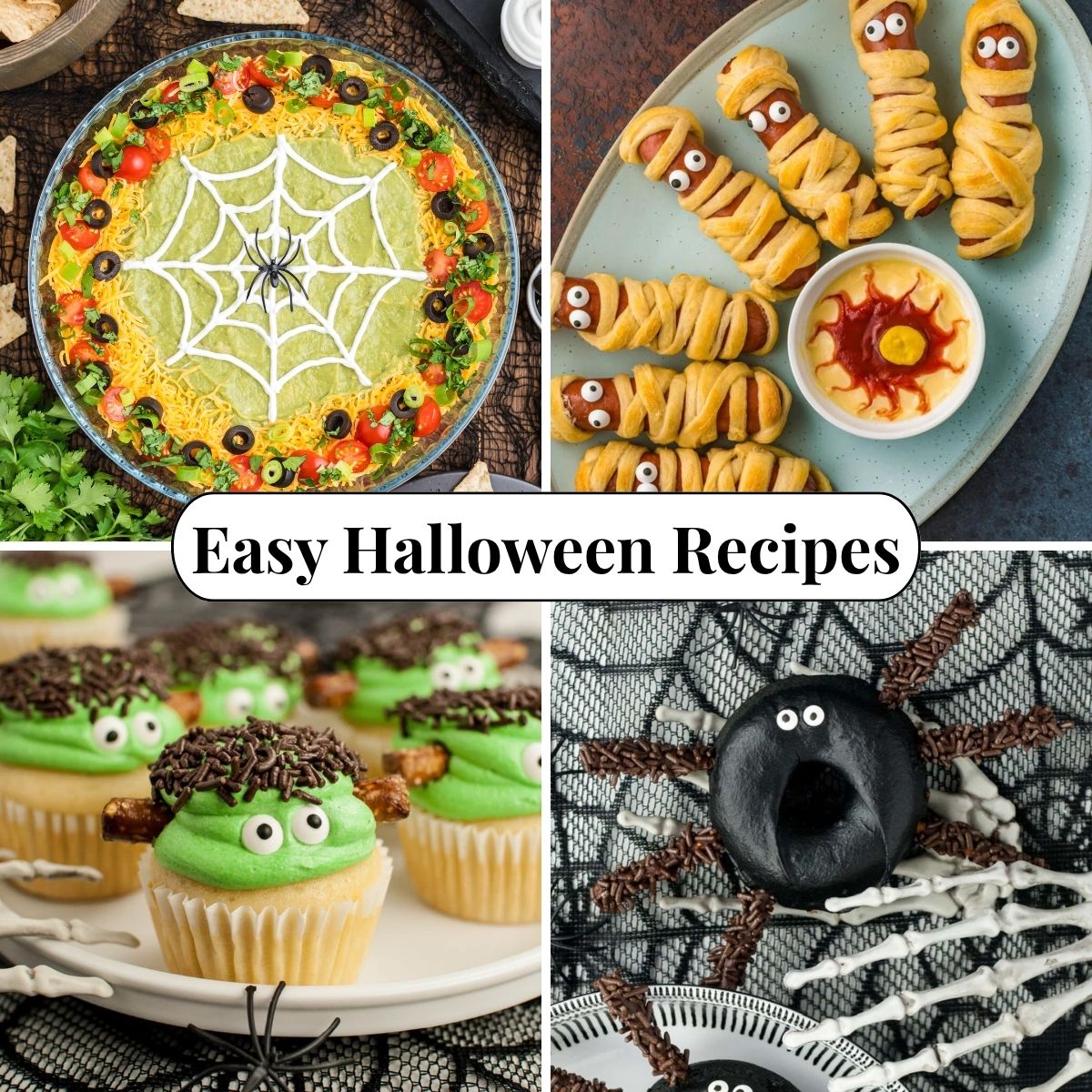 Four different photos of Easy Halloween Recipes.