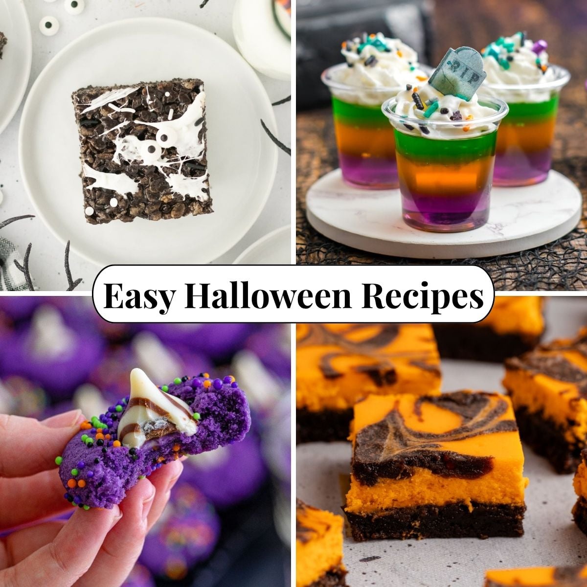Four different photos of Easy Halloween Recipes.