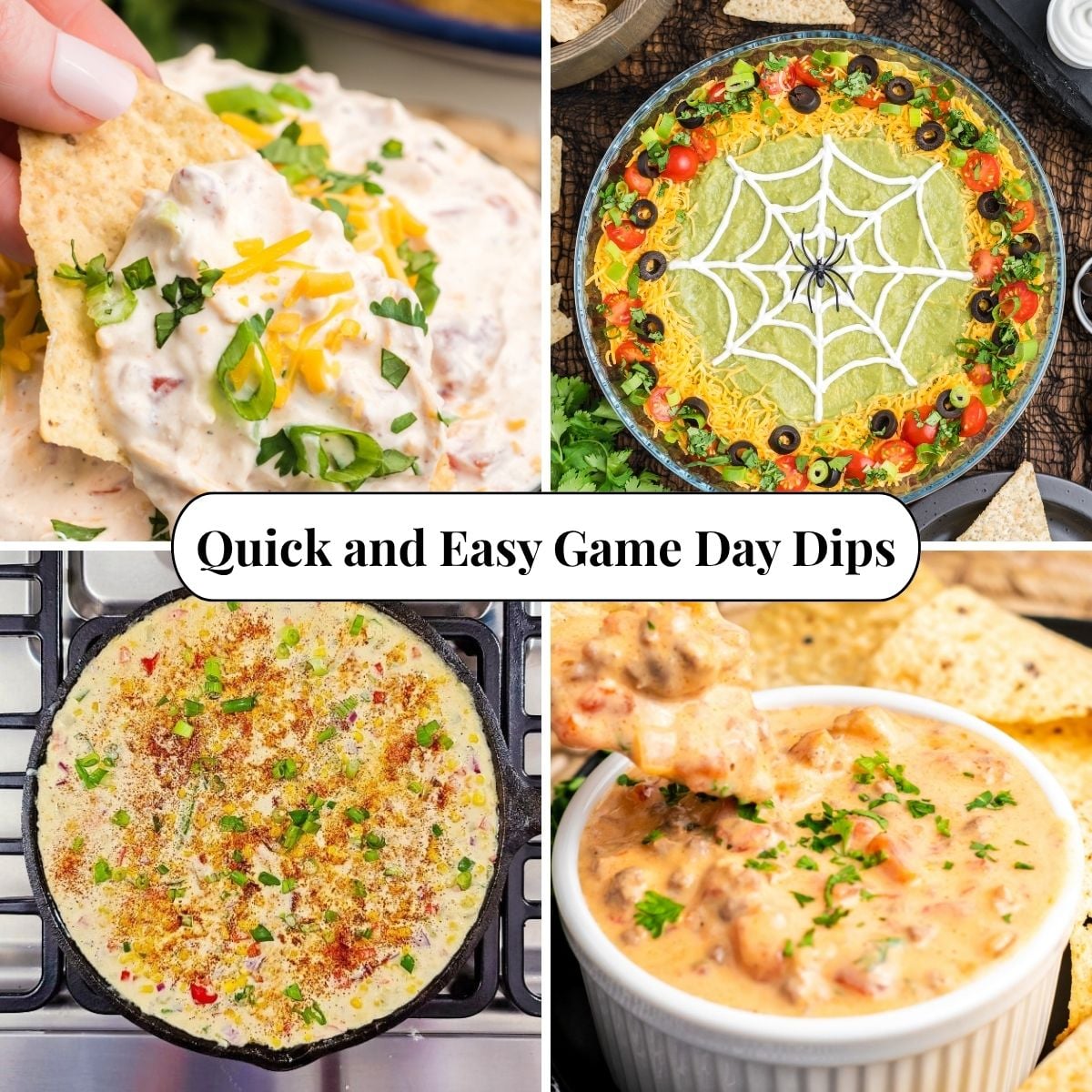 Four different photos of Quick And Easy Game Day Dips.