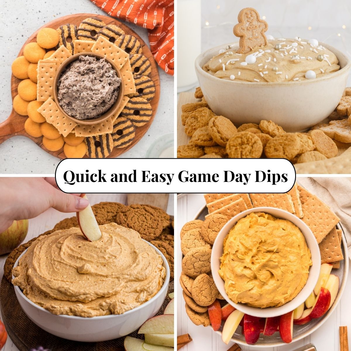 Four different photos of Quick And Easy Game Day Dips.