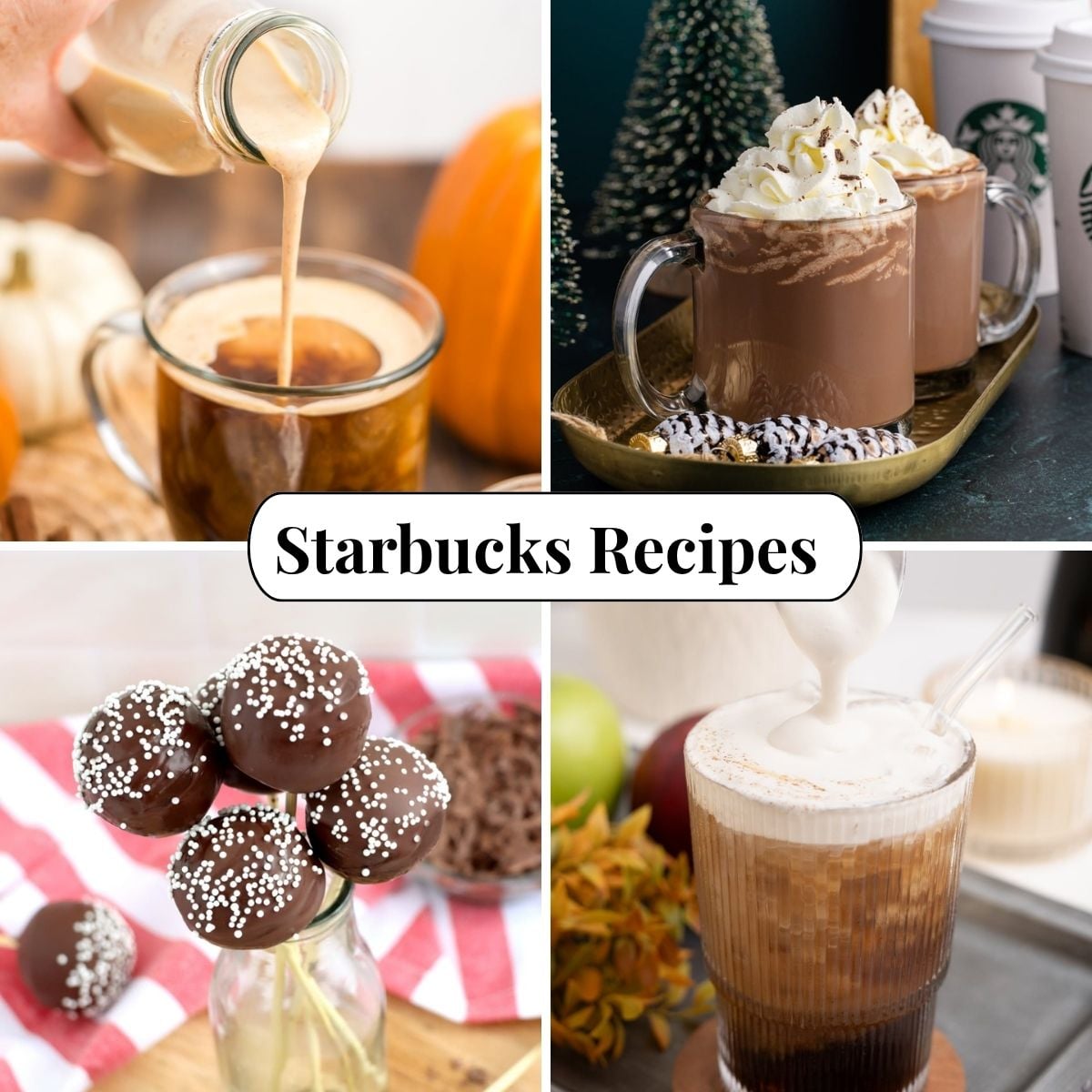 Four different photos of Starbucks Recipes.
