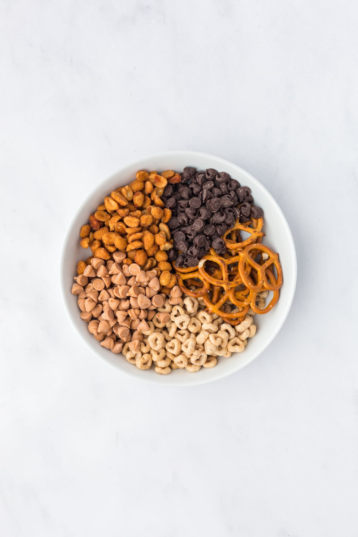 All of the ingredients in a mixing bowl.