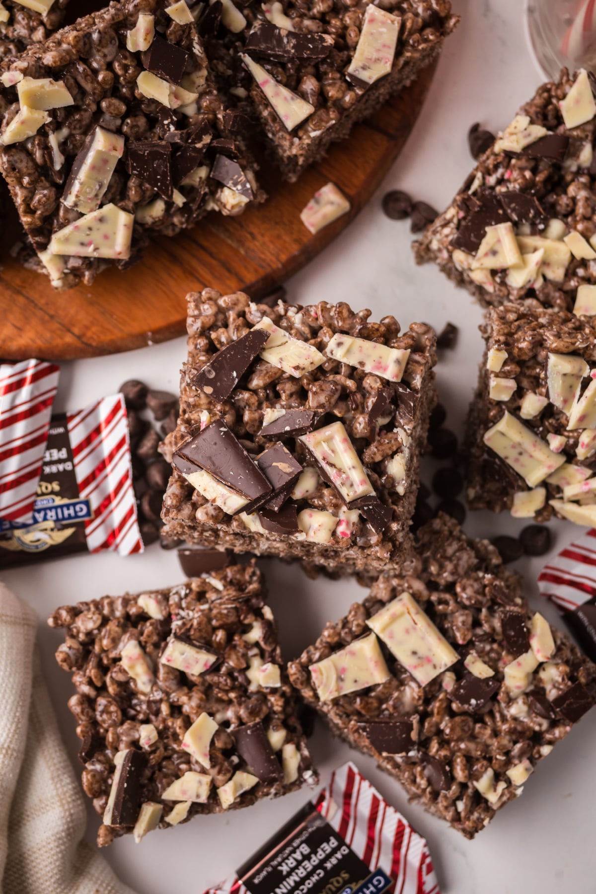 Rice Krispie treats scattered on a table.
