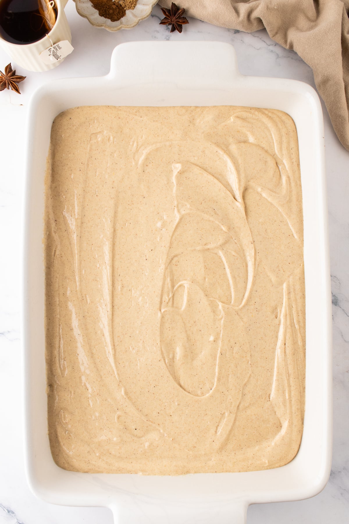 Cake batter in 9x13-inch pan.