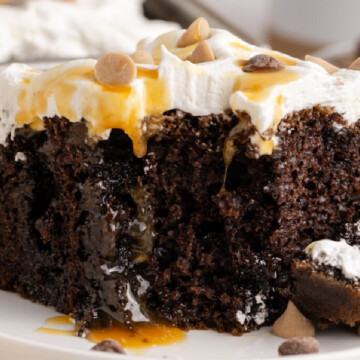 A slice of cake on a plate missing a bite.