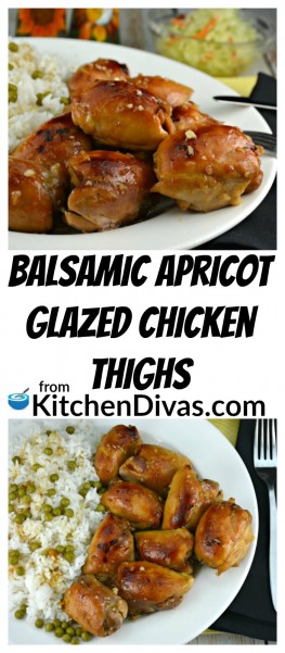 This recipe for Balsamic Apricot Glazed Chicken Thighs is an absolutely tasty and simple weeknight dinner that everyone will enjoy! Just the right amount of sweet! This easy recipe, uses only a few ingredients, takes little time to prepare and is a definite keeper! https://kitchendivas.com/balsamic-apricot-glazed-chicken-thighs/