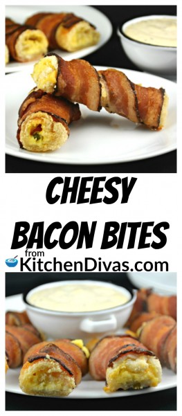 These Cheesy Bacon Bites are so addictive! That is the only thing that is wrong with them! I can never seem to make enough! They always disappear so fast! I think everyone sees the bacon and know they will taste delicious instantly! Doesn't everyone love bacon? All kidding aside these Cheesy Bacon Bites are full of cheesy goodness and definitely worth a try. https://kitchendivas.com/cheesy-bacon-bites/