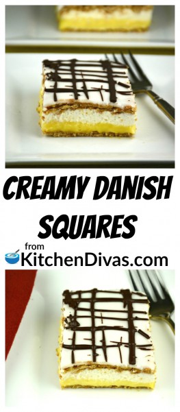 I first tried Creamy Danish Squares when I was young. Not only did my grandmother make them but my mother did too. As I got older I realized that they made this dessert because it was delicious but now I am convinced it was because it is so darn easy to create! https://kitchendivas.com/creamy-danish-squares/