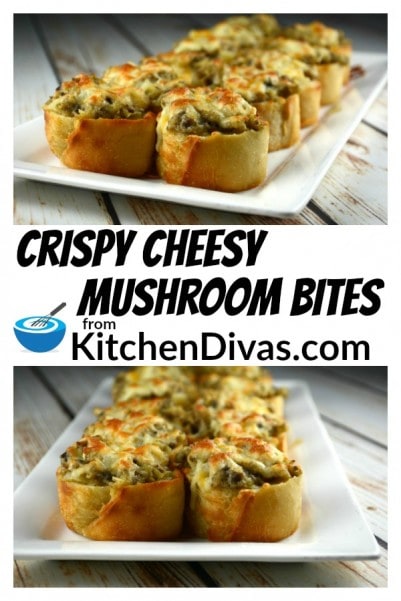 These Crispy Cheesy Mushroom Bites are so easy to prepare and so addictive! Every bite is full of mushrooms, onions, mozzarella and parmesan cheese!