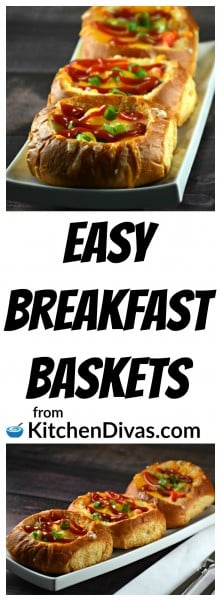These Easy Breakfast Baskets are a great way to start any day! Actually, truth be told we often make these for dinner! They can be filled with almost anything you desire. Aside from bacon we have used ground, cooked sausage and sometimes just a bunch of vegetables. Anything that you think goes with an egg will work and taste beautifully! Kids love to make them and will love to watch them cook. We have set up a breakfast basket station and let them decide what goes inside! These Easy Breakfast Baskets work great for sleepovers! Truth be told adults love to make them too. Kids are cuter though. https://kitchendivas.com/easy-breakfast-baskets/