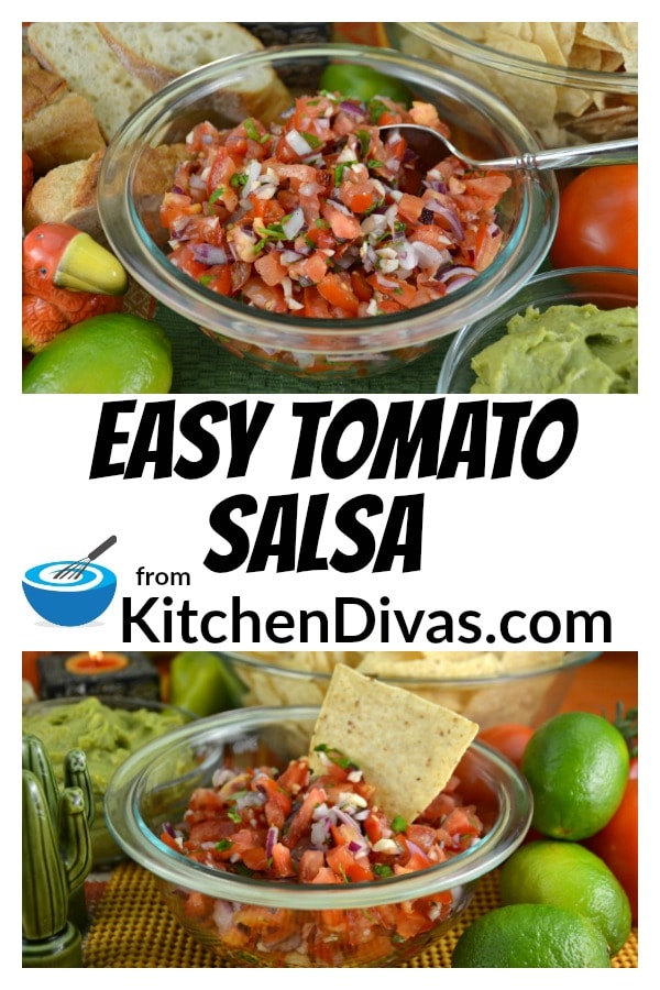 Easy Tomato Salsa is a perfect blend of tomatoes, onions, garlic and cilantro! Perfect as a colorful and flavorful appetizer or a snack!