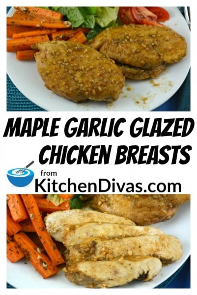 This chicken is healthy and delicious. Maple Garlic Glazed Chicken Breasts are quick and easy too. We throw the chicken the marinade into a re-sealable bag in minutes the night before we are going to need it. Then we dump everything into a pan and bake! Recipes don't get any easier than this! https://kitchendivas.com/maple-garlic-glazed-chicken-breasts/
