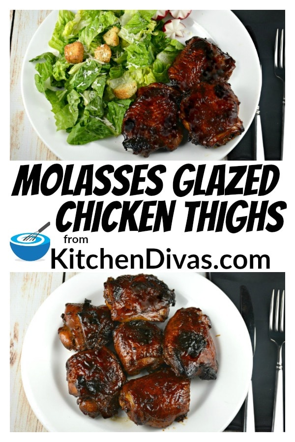 These Molasses Glazed Chicken Thighs are a delight! The molasses combined with the soy sauce, lemon juice and garlic make a marinade that turns these chicken thighs into a delicious meal. These thighs are one of Ken's favorites. They will be one of yours too! https://kitchendivas.com/molasses-glazed-chicken-thighs/