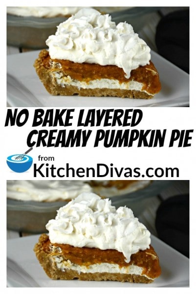 This is my son's favorite kind of pumpkin pie! No Bake Layered Creamy Pumpkin Pie is so easy and did I mention delicious? This is a perfect dessert for this time of year. When you find yourself spending too much time cooking your main course and all the sides this is the ultimate solution to your dessert problem! I often prepare this No Bake Layered Creamy Pumpkin Pie the day before or earlier in the morning on the big day! If freezing remove from your freezer at least an hour before serving. Either way this dessert will disappear fast! I often make two. Just so my son can take a few slices home. https://kitchendivas.com/no-bake-layered-creamy-pumpkin-pie/