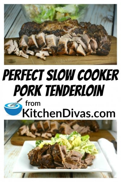 This Perfect Slow Cooker Pork Tenderloin is simple and delicious! So tender! We serve this with any vegetables we have on hand! I lately have been serving this Perfect Slow Cooker Pork Tenderloin with anything from salad to a vegetable side to a box of macaroni and cheese! No matter what you serve this pork tenderloin with, it will satisfy every time! https://kitchendivas.com/perfect-slow-cooker-pork-tenderloin/