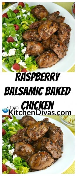 This recipe for Raspberry Balsamic Baked Chicken is so tasty! A great way to use up your raspberries or a fabulous excuse to buy them! I do both. We believe that raspberries and chicken go beautifully together. The sauce is fantastic and raspberry fans will have to give this recipe a try! https://kitchendivas.com/raspberry-balsamic-baked-chicken-thighs/